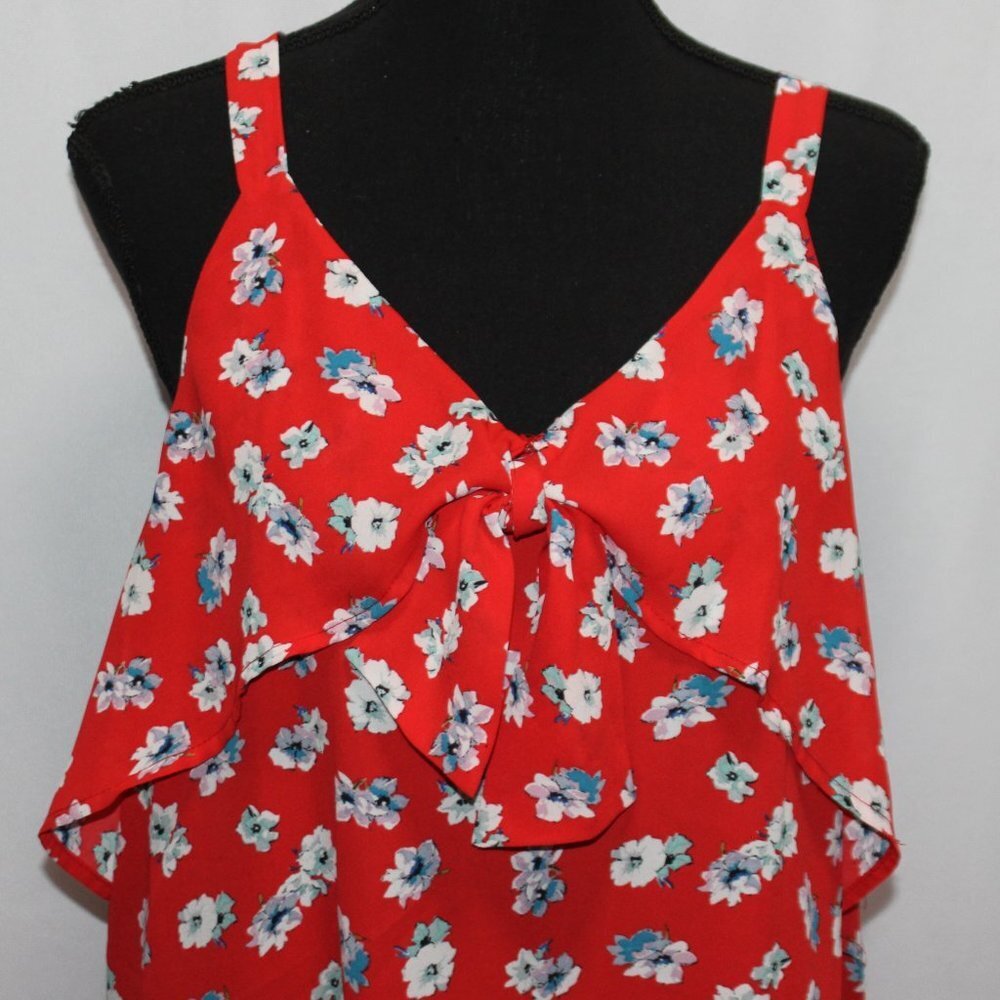 Blue Rain Strappy Red, White and Blue Floral Top - Picture 2 of 12